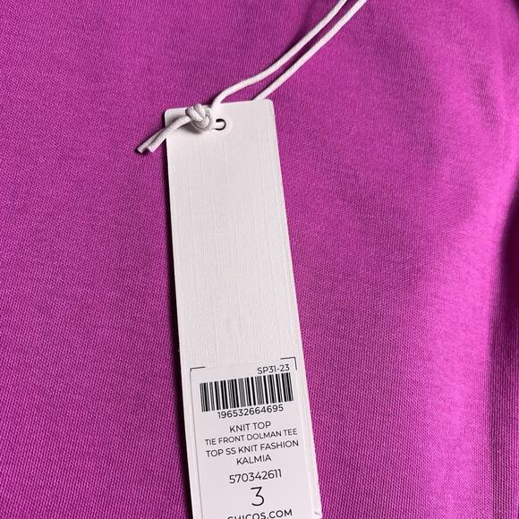 Chico's Top Women's Size 3 (XL) Tie Front Kalmia Dolman Sleeve Fun Tropical NWT - Picture 3 of 7